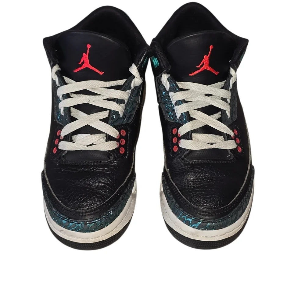 Nike Air Jordan 3 Retro 3 (GS) Youth Black Hyper Jade Red Sneaker Shoes Size 4Y